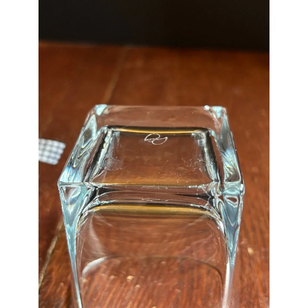 Circleware Whiskey Glass Square Base Round Rim Clear Lowball Rocks Glass